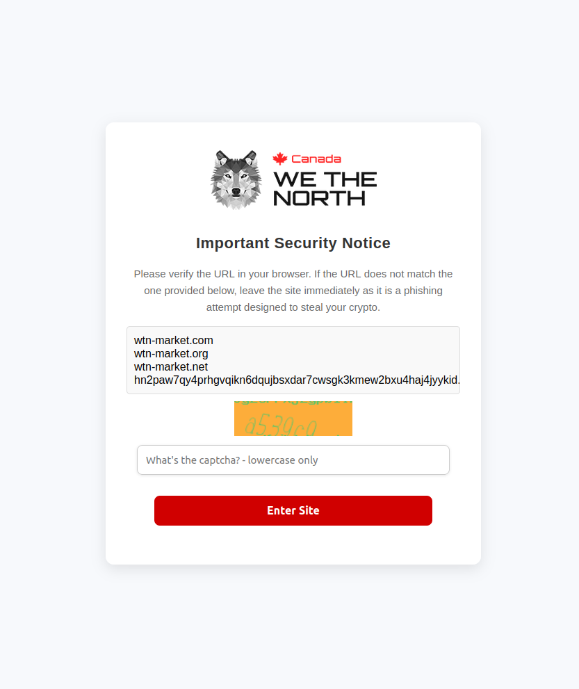 WeTheNorth Market two-factor authentication setup